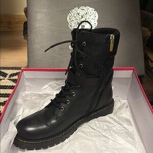 Black Leather Lace-Up Boots